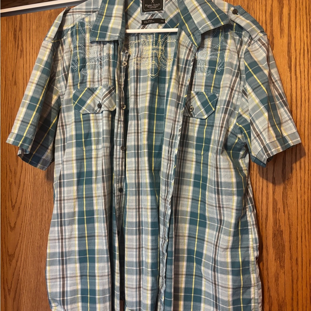 Marc Ecko Blue and Yellow Plaid Button Down Shirt